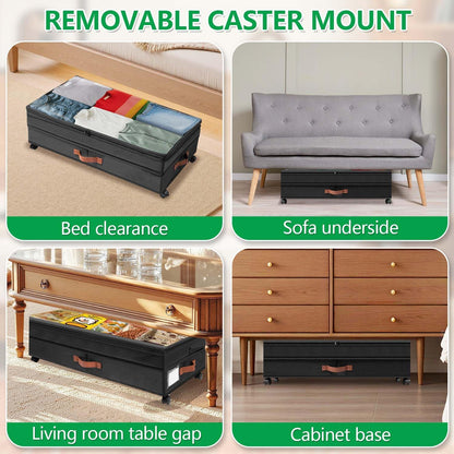 2Pack Under Bed Storage with Wheels, Scalable Under Bed Shoe Storage Containers, Clothes Organizer & Bedroom Furniture Organizers,Foldable Home Storage Bins for Bedroom Organization