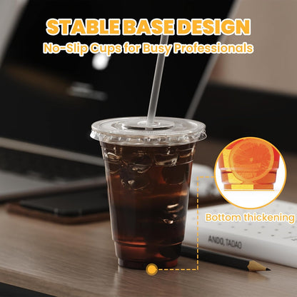 100Pcs 16 oz Plastic Cups with Lids and Straws, Disposable Clear Plastic Cups with Lids for Iced Coffee (16 oz)-Praty-Wedding-Celebration