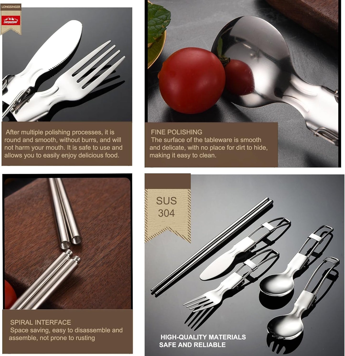 Lightweight Foldable Cutlery Set, Stainless Steel Knife, Fork, Spoon, Chopsticks, Portable Utensils Set, Outdoor Flatware with Storage Bag, Suitable for Travel, Camping, Picnic, Barbecue