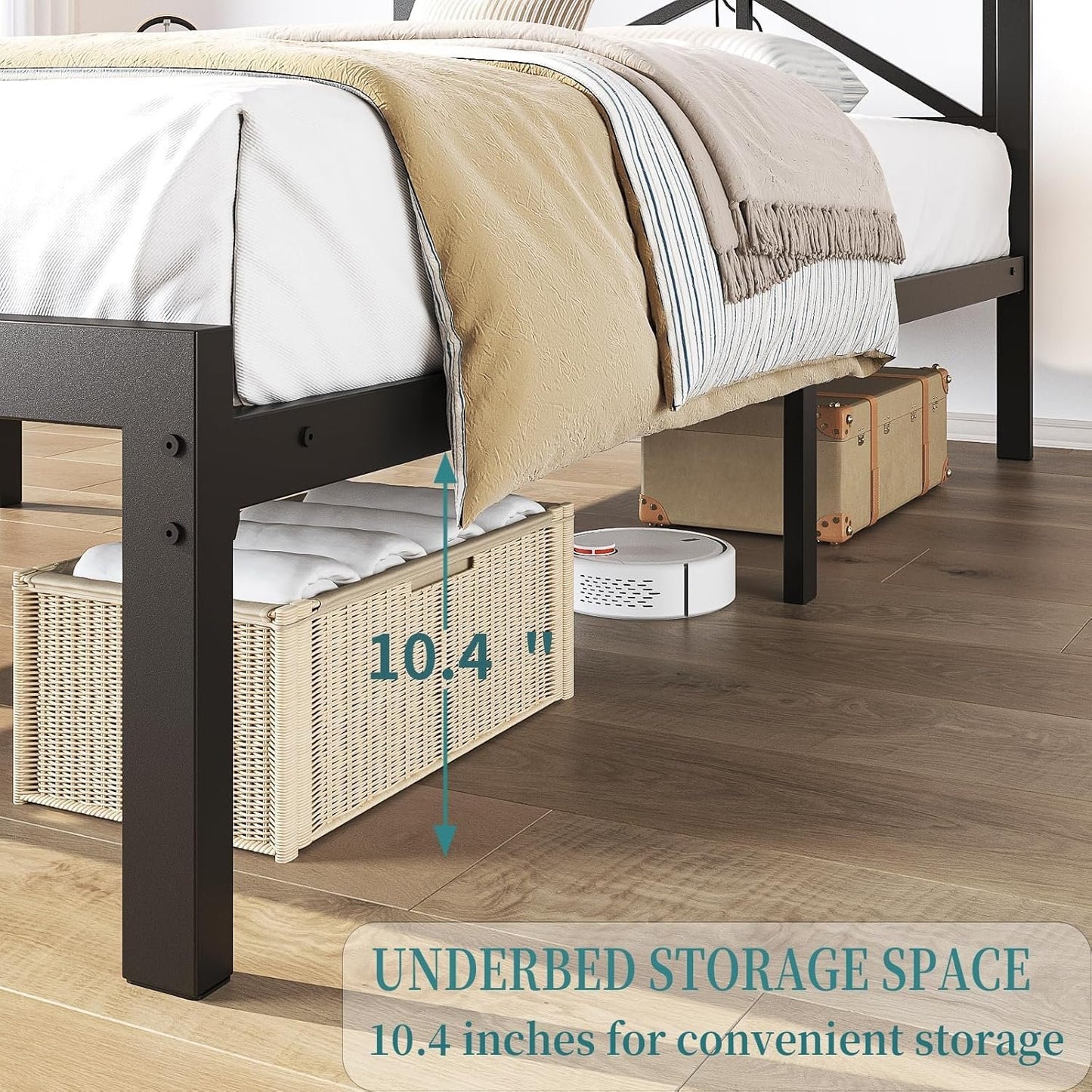 ChicZhiNest Twin Size Black Metal Bed Frame with USB Charging Station, LED Ambient Lighting, and Wooden Storage Headboard - Includes Under-Bed Storage, No Box Spring Needed, Noise Free, Easy Assembly