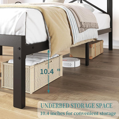 ChicZhiNest Twin Size Black Metal Bed Frame with USB Charging Station, LED Ambient Lighting, and Wooden Storage Headboard - Includes Under-Bed Storage, No Box Spring Needed, Noise Free, Easy Assembly