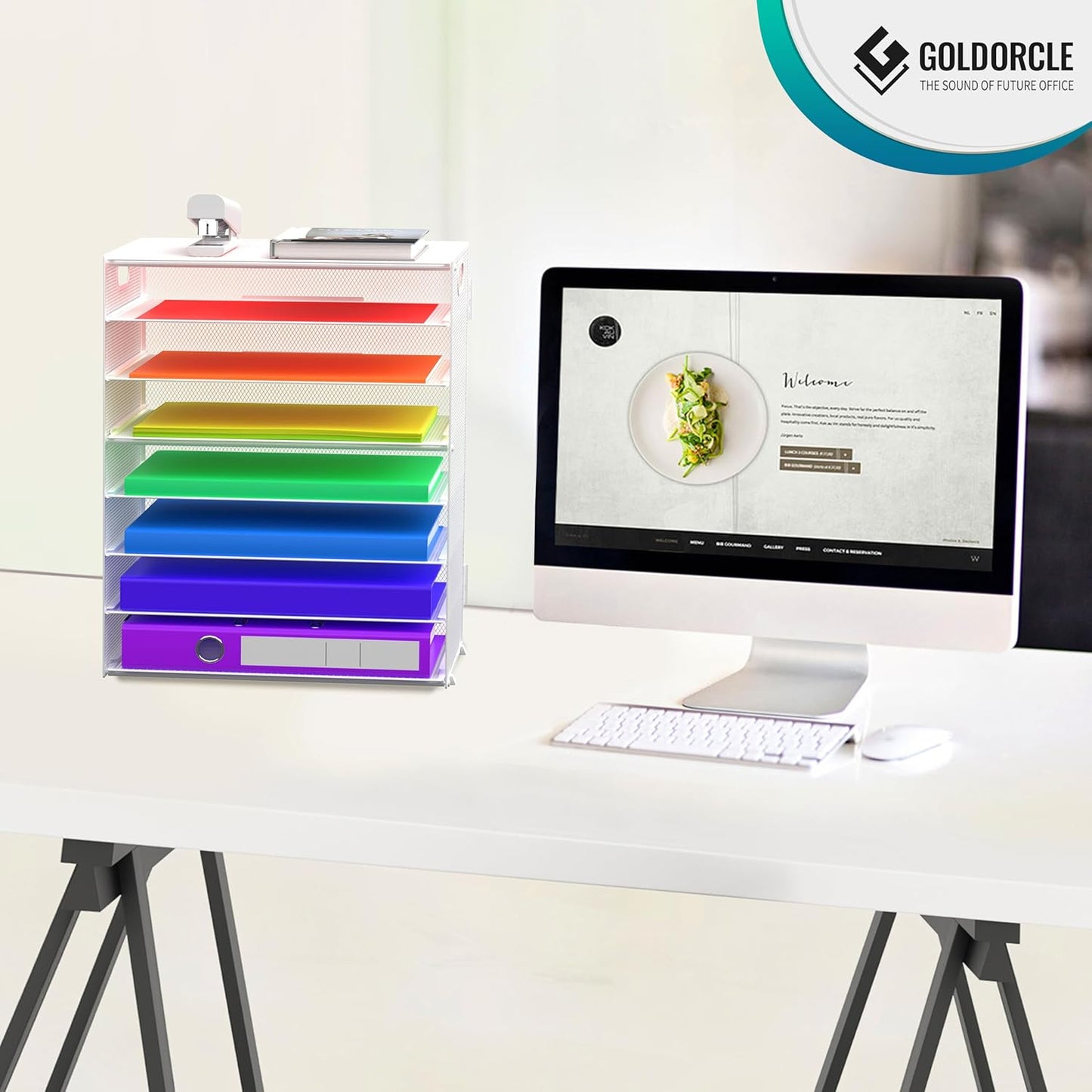 8 Tier Paper Letter Tray Organizer with Handles, Mesh Desk File Holder Storage Organization for Home School Classroom & Office (White)