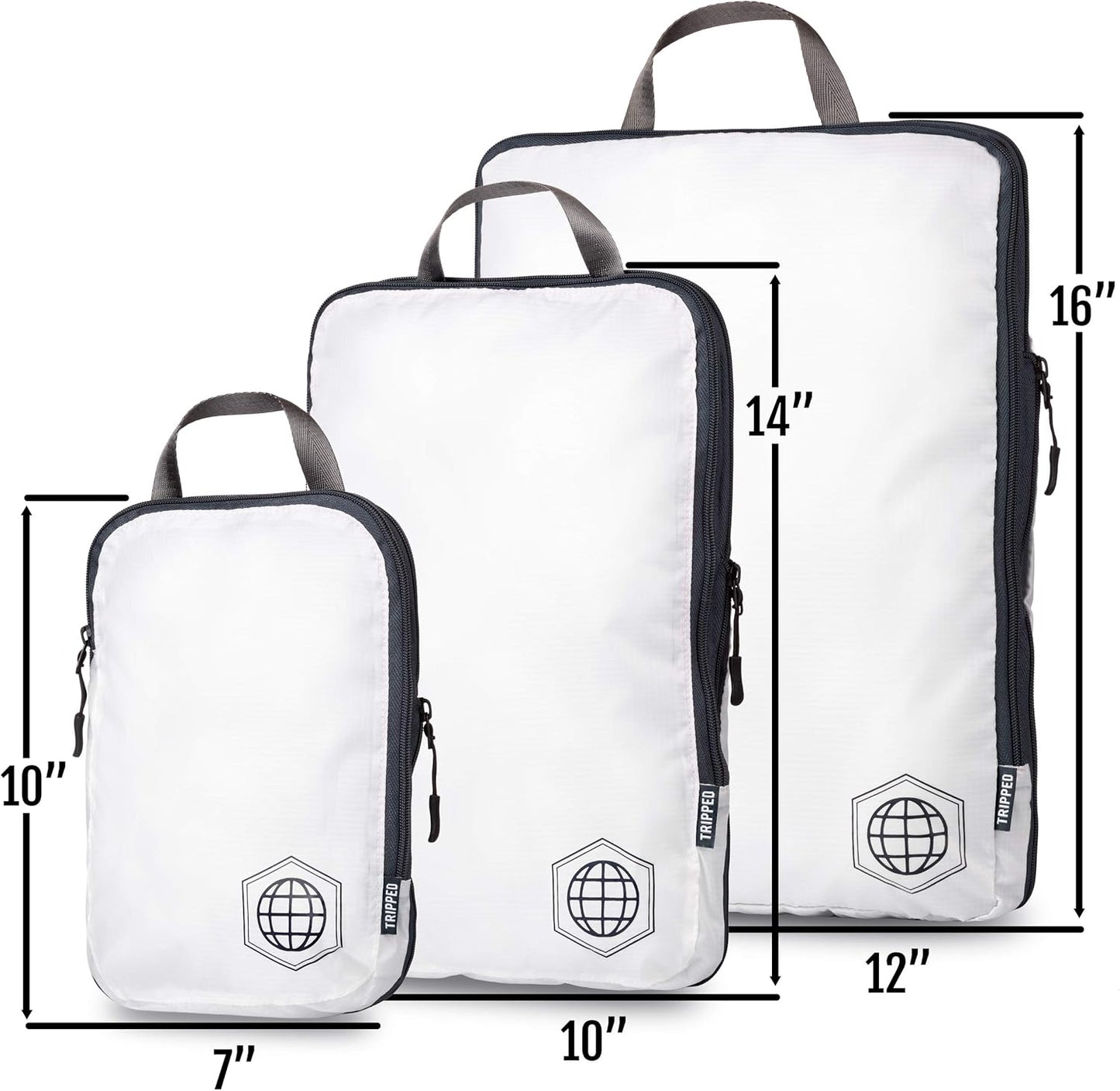 Extra Large Compression Packing Cube 6 Piece Set for Travel and Check Luggage (White/Grey)