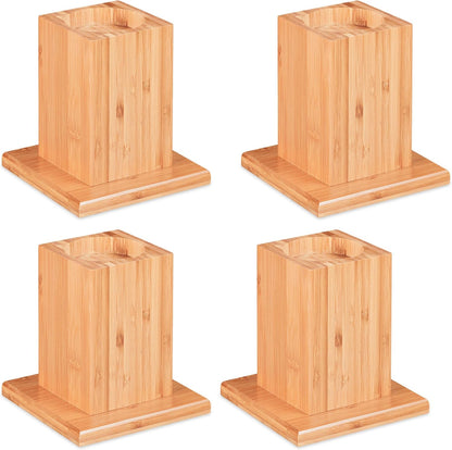Relaxdays Set of 4 Furniture Risers, Height Increase of 14 cm for ECC Beds, HLP: 15, 5 x 14.5 cm, Natural Wood, Bamboo, 4 Pieces