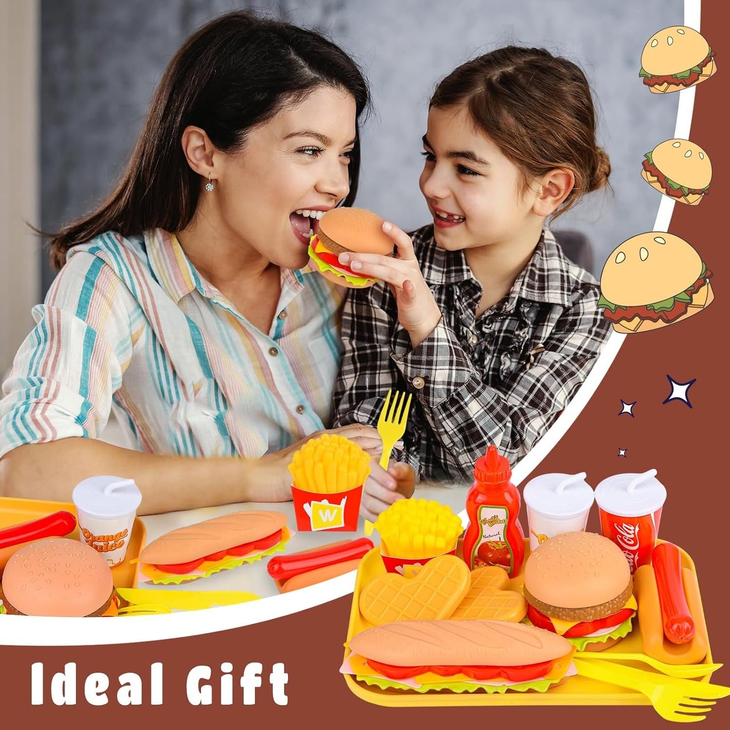 12PCS Pretend Play Food Set,Play Fast Food Toys for Kids with Take Apart Burger and Hot Dog Plastic Food Toy,Play Kitchen Accessories Role Play Toys Gift for Kids Toddler Boys Girls