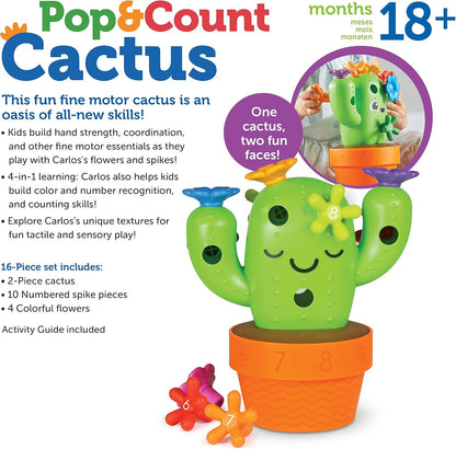Learning Resources Carlos The Pop & Count Cactus, Top Toddler Toys, Preschool, Fine Motor Skills, Educational Toys, 16 Pieces, Age 18 Months