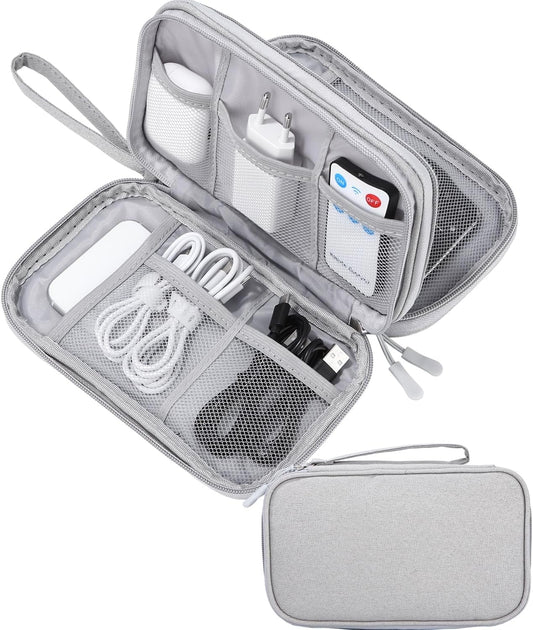 SOBEAU Bag for Cables, Electronic Cable Organizer Travel, Accessories Bag, Universal Bag Organizer Portable Cables for USB, SD Cards, Chargers, Hard Disks, Grey, grey, Paquete variado, Elegant