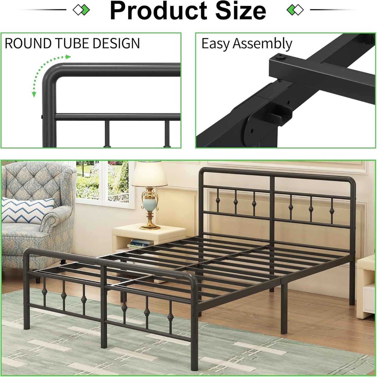 EMODA 14 Inch Full Size Bed Frame with Headboard and Footboard, Heavy Duty Metal Full Bed Foundation, No Box Spring Needed, Easy Assembly