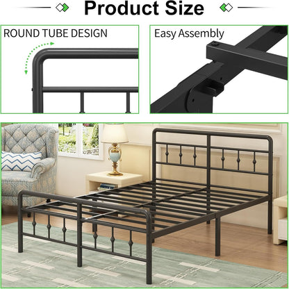 EMODA 14 Inch Full Size Bed Frame with Headboard and Footboard, Heavy Duty Metal Full Bed Foundation, No Box Spring Needed, Easy Assembly