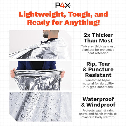 PREPARED4X 8-Pack Large Mylar Emergency Blanket - Mylar Blankets Survival Thick Reusable - Waterproof, Rip, and Tear Resistant Survivalist Gear - Emergency Thermal Blanket for Outdoors 82"x82"