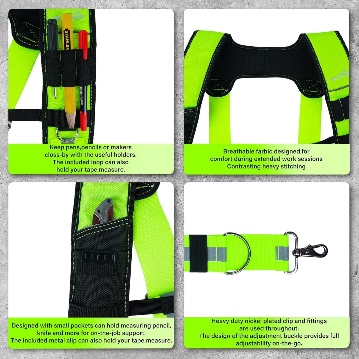 MELOTOUGH Reflective Safety Work Suspenders - Padded, Adjustable, Hi Vis Tool Belt Suspenders for Carpenter/Electrician/Roofing/Framers (High Visibility)