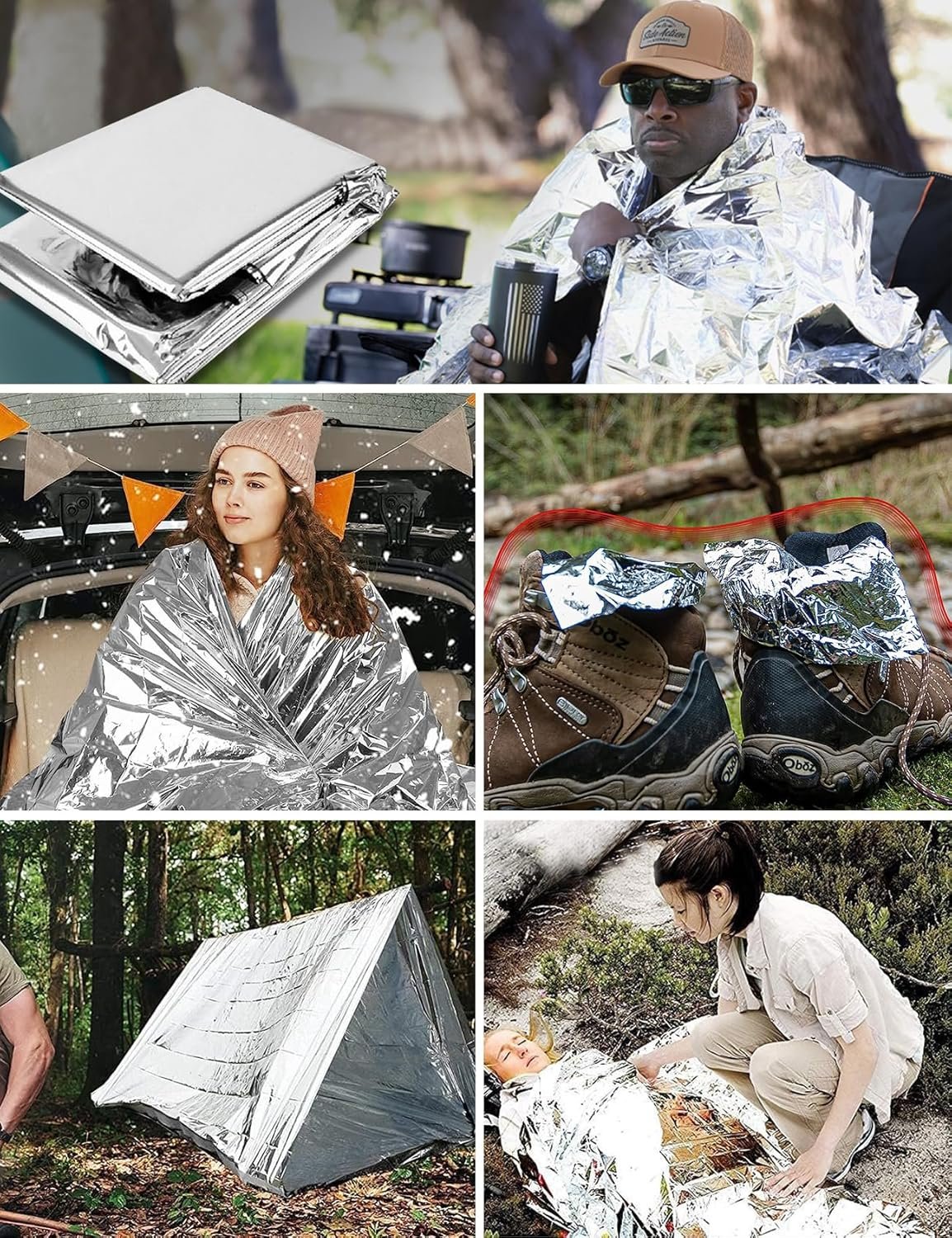 10 PCS Emergency Mylar Thermal Blankets, Waterproof Rescue blanket, Outdoor survival portable emergency blanket, Reflective Camping blanket, Space Blanket Survival kit, Body Warmer Blanket for Outdoor