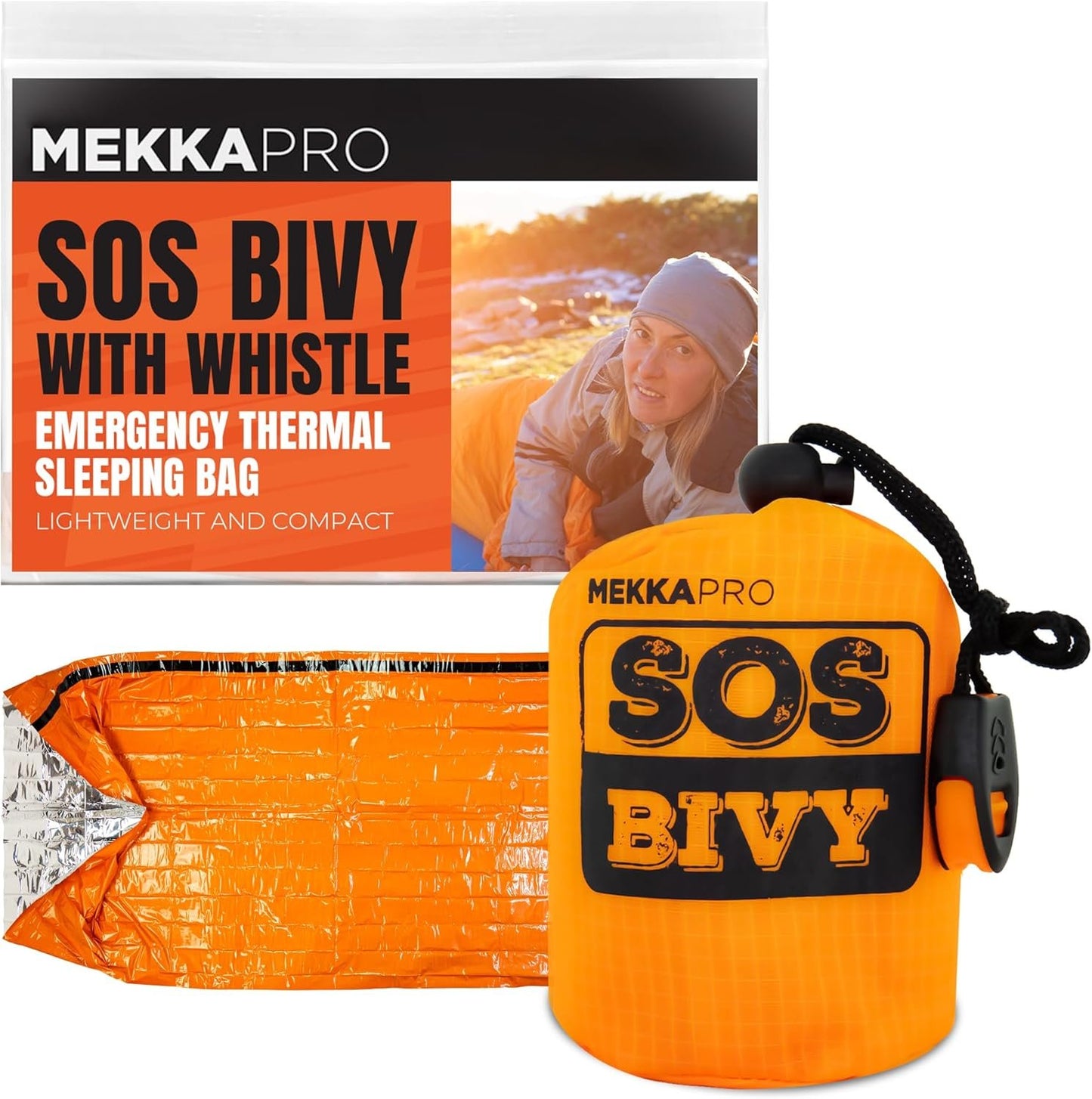 MEKKAPRO SOS Emergency Thermal Bivy Sleeping Bag with Survival Whistle, Survival Bivvy Sack, Mylar Emergency Blanket, Thermal Blanket for Outdoor