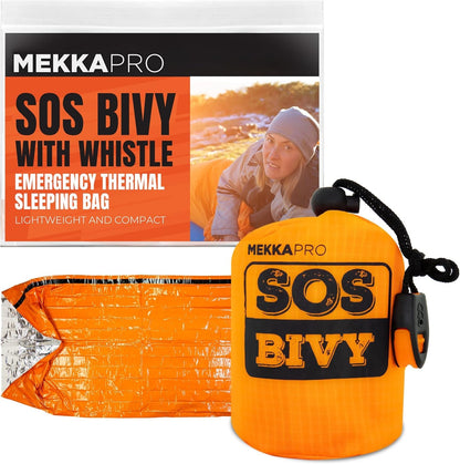 MEKKAPRO SOS Emergency Thermal Bivy Sleeping Bag with Survival Whistle, Survival Bivvy Sack, Mylar Emergency Blanket, Thermal Blanket for Outdoor