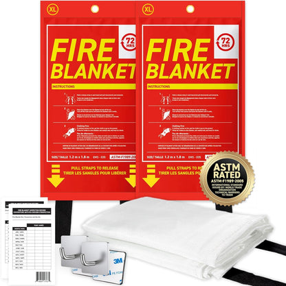 72 HRS Fiberglass XL Fire Blanket - Fire Blanket for Home, Kitchen Fire Blanket | Fire Extinguishers Home | Essential Fire Safety Tool, Emergency Fire Blanket Canada | (2PC 1.2x1.8m 47"x71")