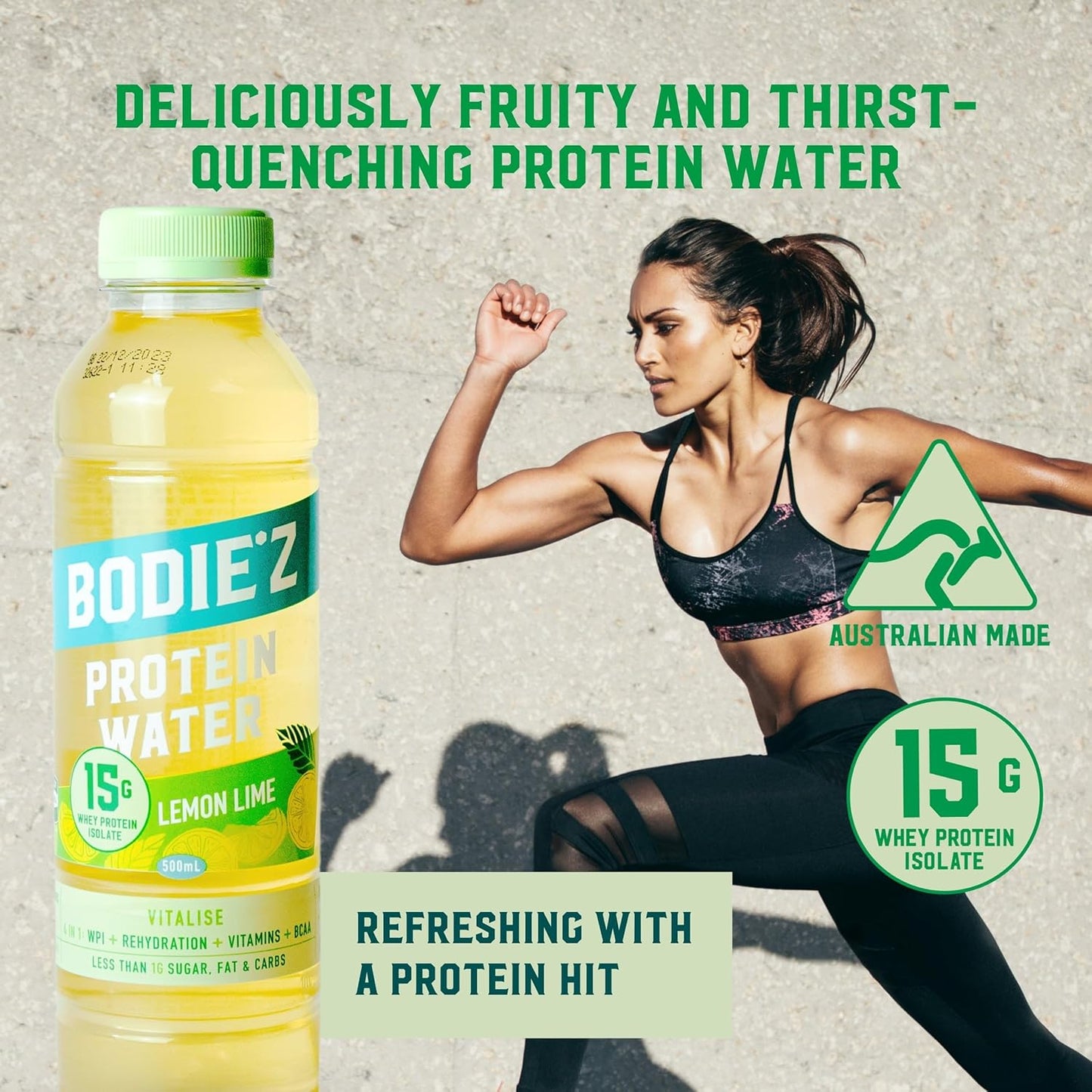BODIE’Z Vitalise 15g Whey Protein Water - Pre-Mixed Protein Powder Drink, Less than 1g Sugar Fat and Carbs, 11 Vitamins and Minerals, Refreshing Supplement for Post Workout, 500ml Lemon Lime 6 Pack