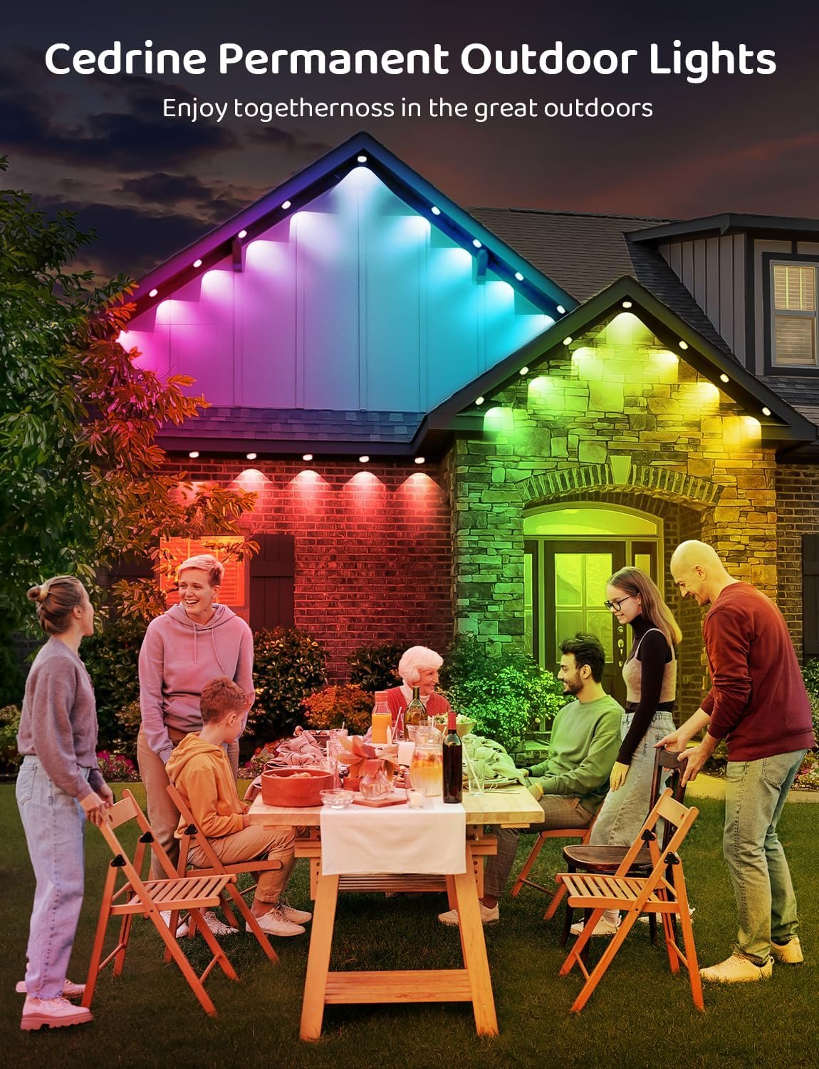 WiFi DIY Permanent Outdoor Lights, Smart RGB Outdoor Lights, 200ft with 120 LED Eaves Light, IP68 Waterproof, for Halloween Decorations, Christmas, Work with Alexa, Google Assistant