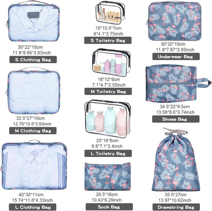 sprecenk Travel Suitcase Organizer 10 Pieces, Large Capacity Travel Organizer Packing Cubes Lightweight Organizer Suitcase Cubes Travel Cube for Clothes Underwear, Flamingo Grey