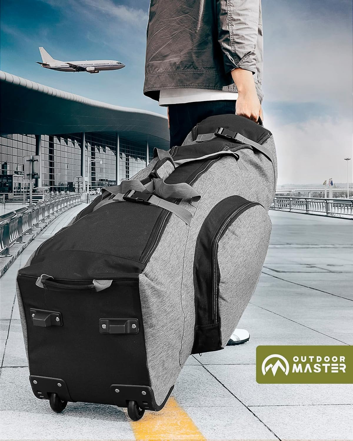 OutdoorMaster Padded Golf Club Travel Bag with Wheels, 900D Heavy Duty Oxford Golf Travel Case, Soft-Sided Golf Club Bag, Shoes and Accessories Compartment
