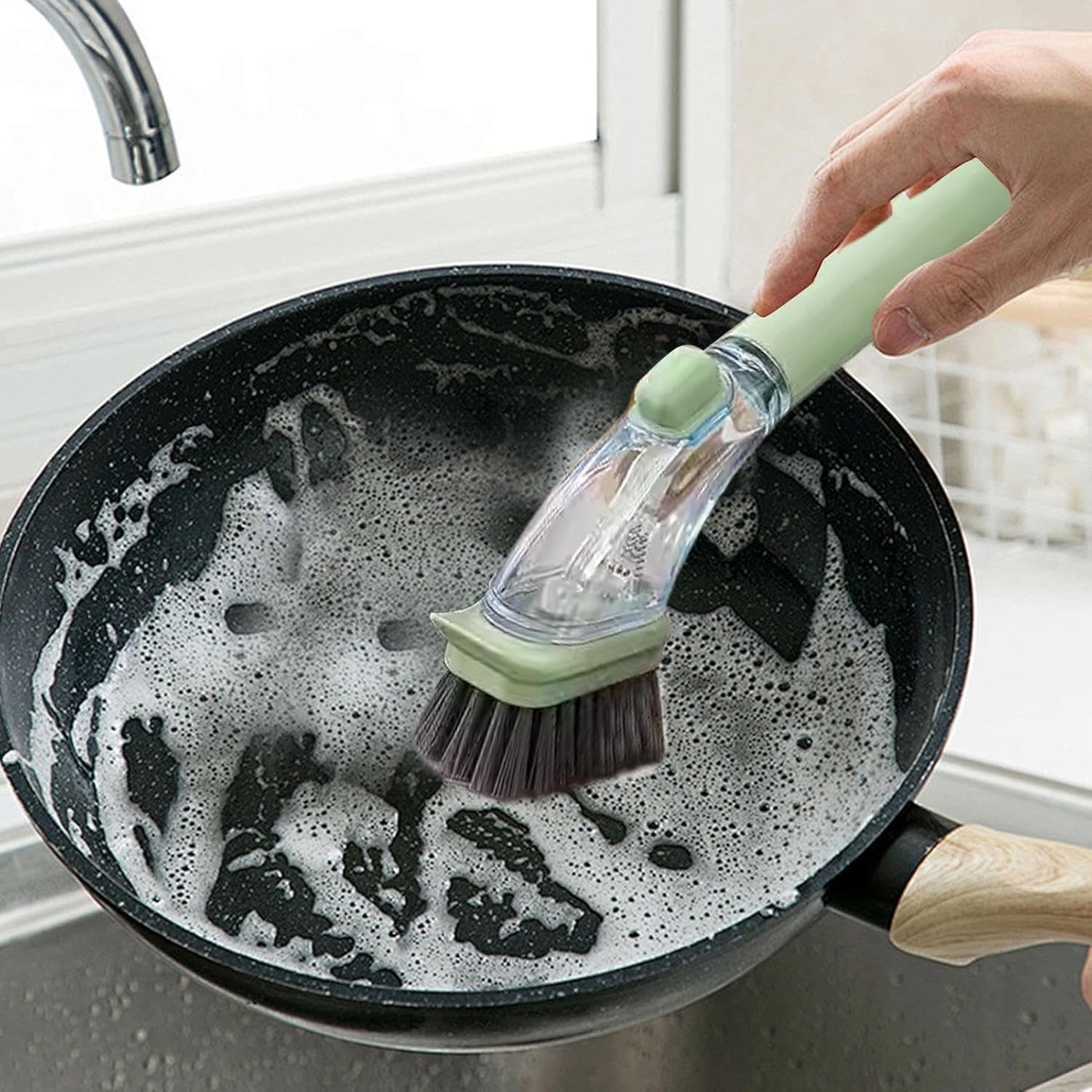 Soap Dispensing Dish Brush | Kitchen Essential Cleaning Brush | Multi Purpose Cleaning Brush | Handheld Soap Brush | Dish Cleaning Tool Ergonomic Design For Pans, Sink