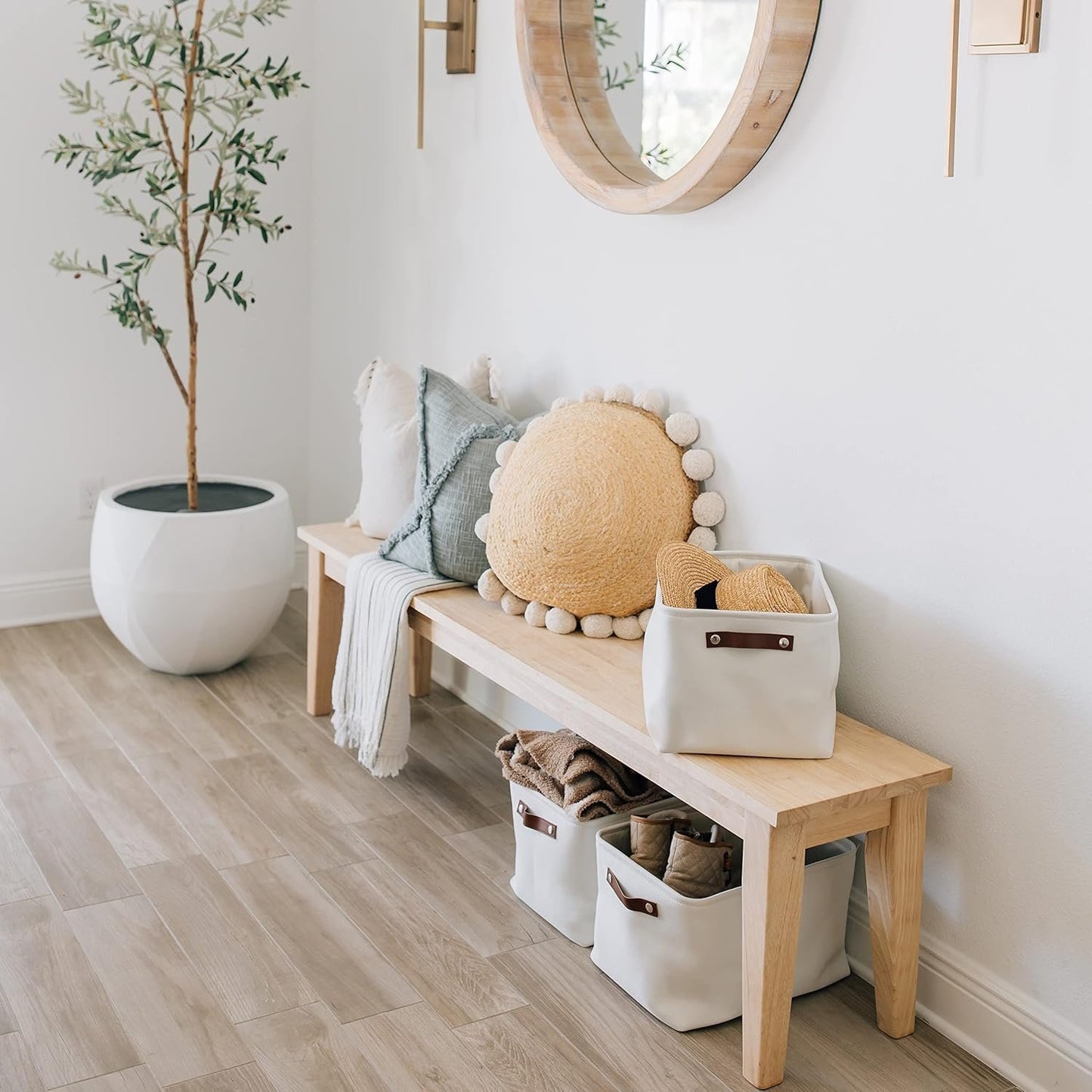 OrganiHaus Large Fabric Storage Baskets for Shelves 3 Pack, 15x11in Closet Storage Bins for Shelves, Cloth Baskets, Fabric Storage Cubes, Linen Closet Organizers, Fabric Basket, White Basket