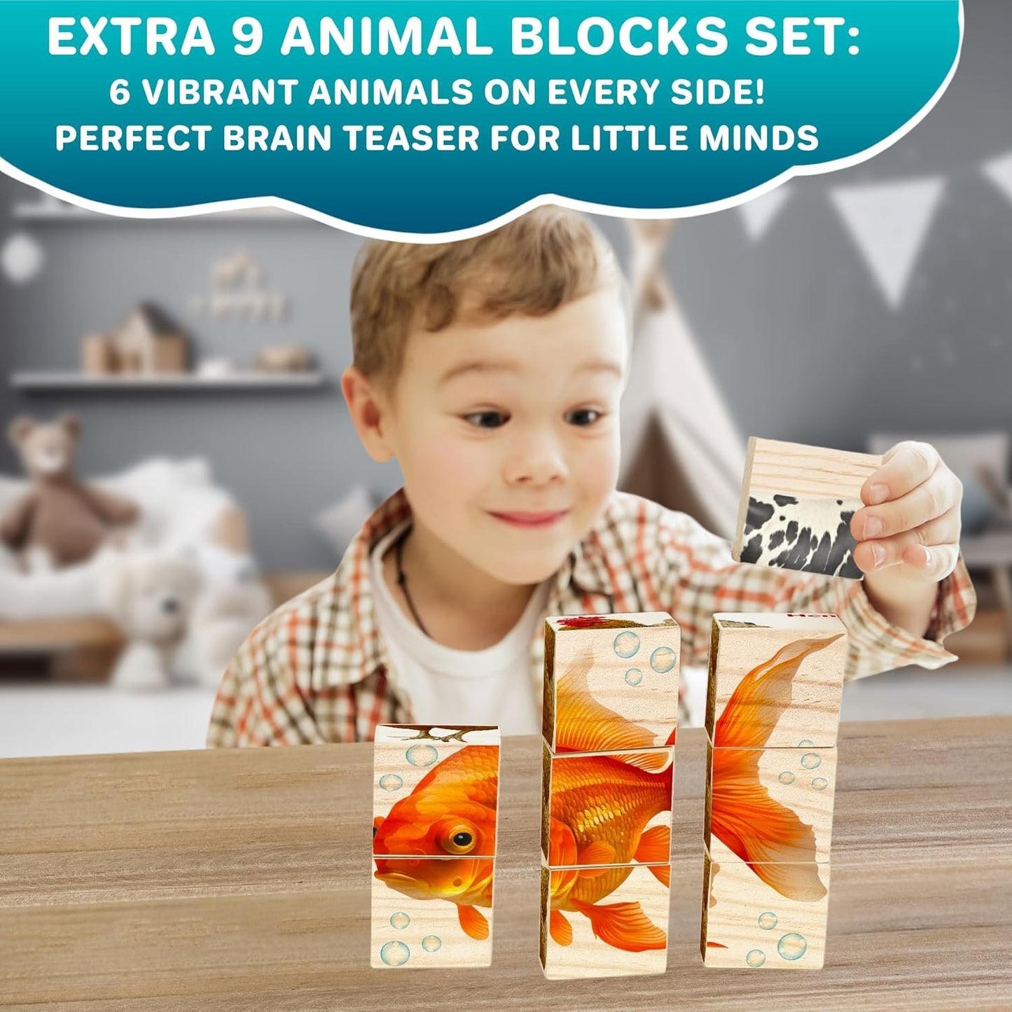 Quokka Montessori Wooden Blocks for Toddlers 1-3 - 35 Realistic ABC Learning Baby Blocks for Kids 3-5 Year Olds - Stacking Alphabet Wood Toys 2-4 yo - Learn Letters Numbers