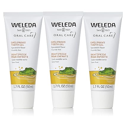 Weleda Oral Care Children's Tooth Gel, 1.7 Fluid Ounce (Pack of 3), Fluoride Free, Spearmint Flavor, Plant Rich Toothpaste with Calendula, Silica and Fennel
