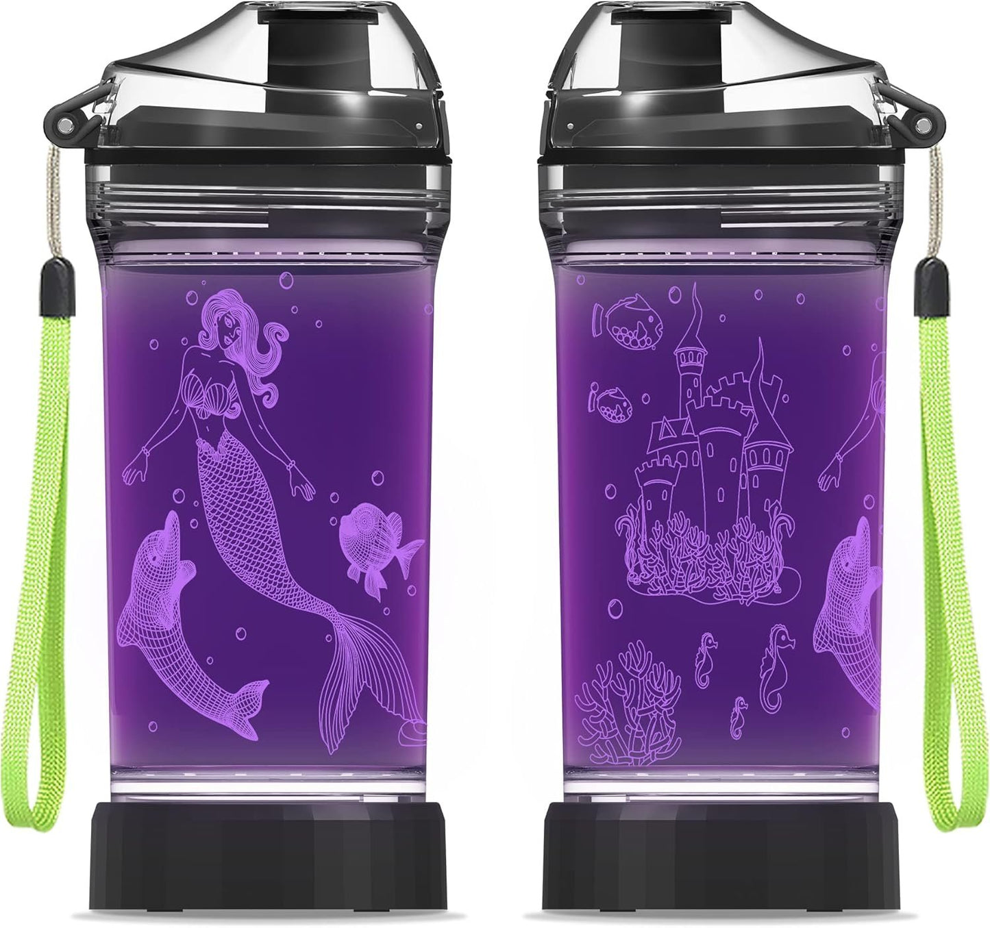 YuanDian Light Up Kids Water Bottle with 3D Mermaid Design- 14 OZ Tritan BPA Free Eco-Friendly - Cool Drinking Cups Gift School Kids Boy Girl Child Christmas Holiday