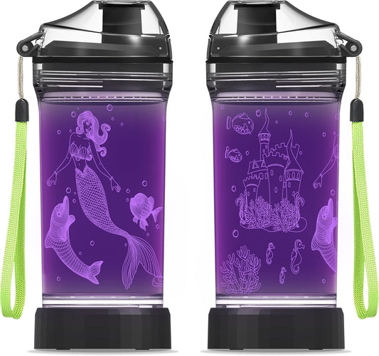 YuanDian Light Up Kids Water Bottle with 3D Mermaid Design- 14 OZ Tritan BPA Free Eco-Friendly - Cool Drinking Cups Gift School Kids Boy Girl Child Christmas Holiday