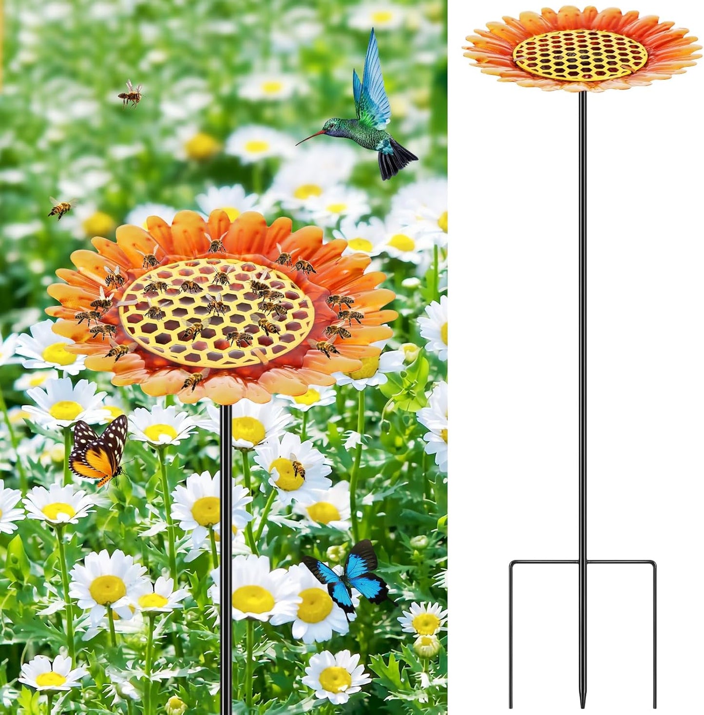 Stazione di irrigazione per api, tazze per api da giardino con isola delle api, mangiatoie per api a forma di fiore, tazze in metallo per bere api a farfalla, mangiatoie per uccelli da bagno per