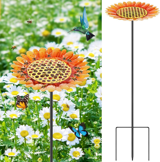 Stazione di irrigazione per api, tazze per api da giardino con isola delle api, mangiatoie per api a forma di fiore, tazze in metallo per bere api a farfalla, mangiatoie per uccelli da bagno per