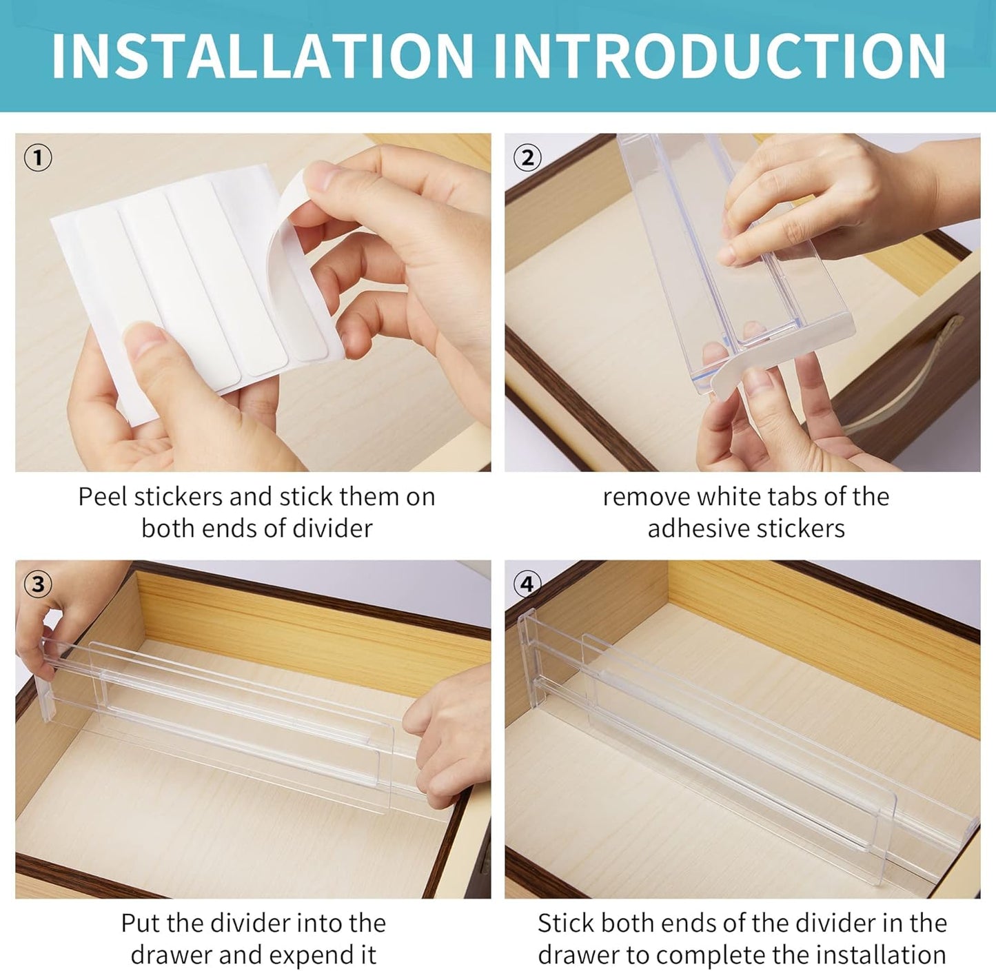 Drawer Dividers Organizers 6 Pack, Adjustable 3.14" High Expandable from 11-20.7" Drawer Organizer, Clear Drawers Separators for Office Kitchen Clothing Bedroom Bathroom Home organization