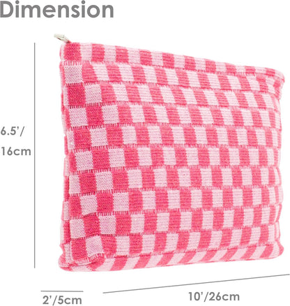 PAZIMIIK Checkered Makeup Bag for Purse Portable Zipper Make Up Pouch Small Cosmetic Case for Travel Accessories, B-Hotpink, Classic