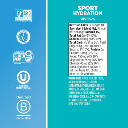 Nuun Sport: Electrolyte-Rich Sports Drink Tablets, Tropical, Box of 8 Tubes (80 servings), Sports Drink for Replenishment of Essential Electrolytes Lost Through Sweat