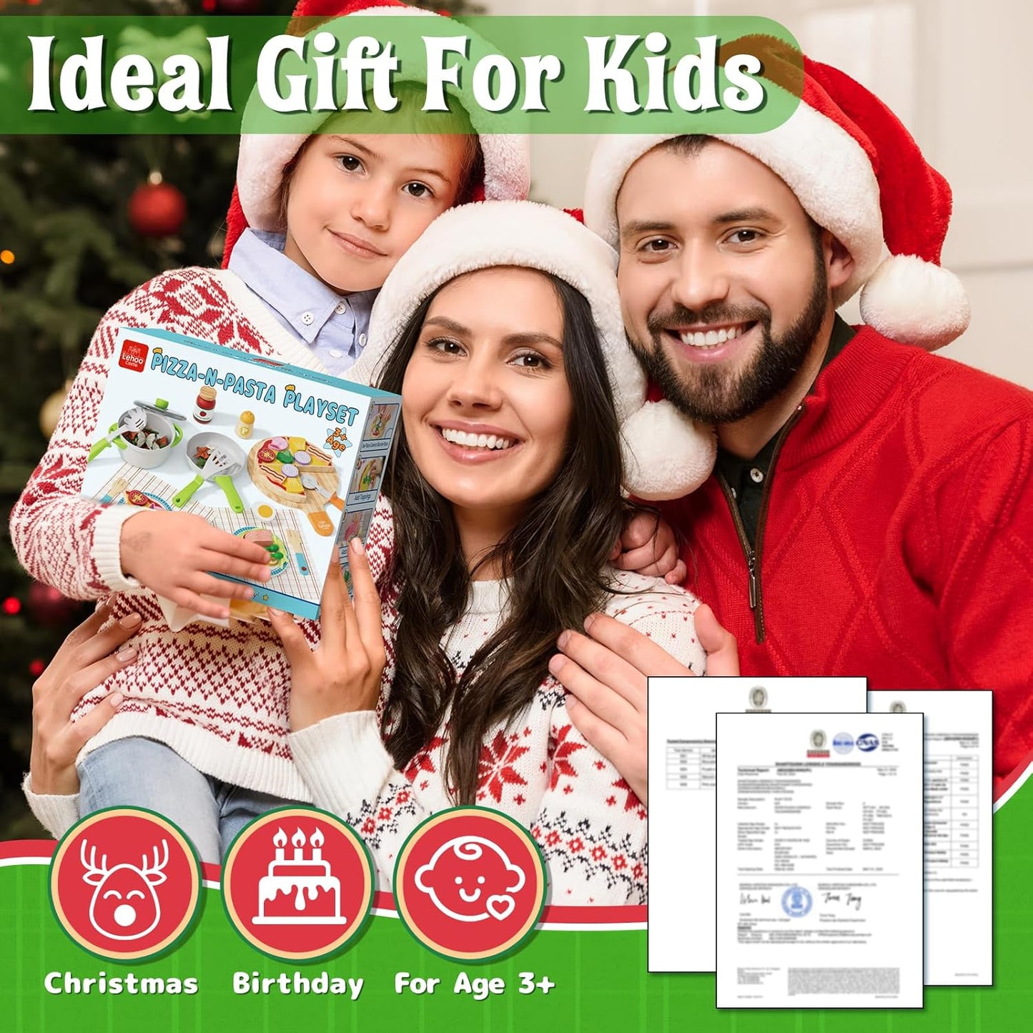 Lehoo Castle Play Food, Pretend Play Toys, 3 Year Old Girl Gifts, Wooden Play Kitchen for Kids Includes Pizza, Pasta, Bacon, Vegetables, Cutlery, Pots and Pans Role Play Toys