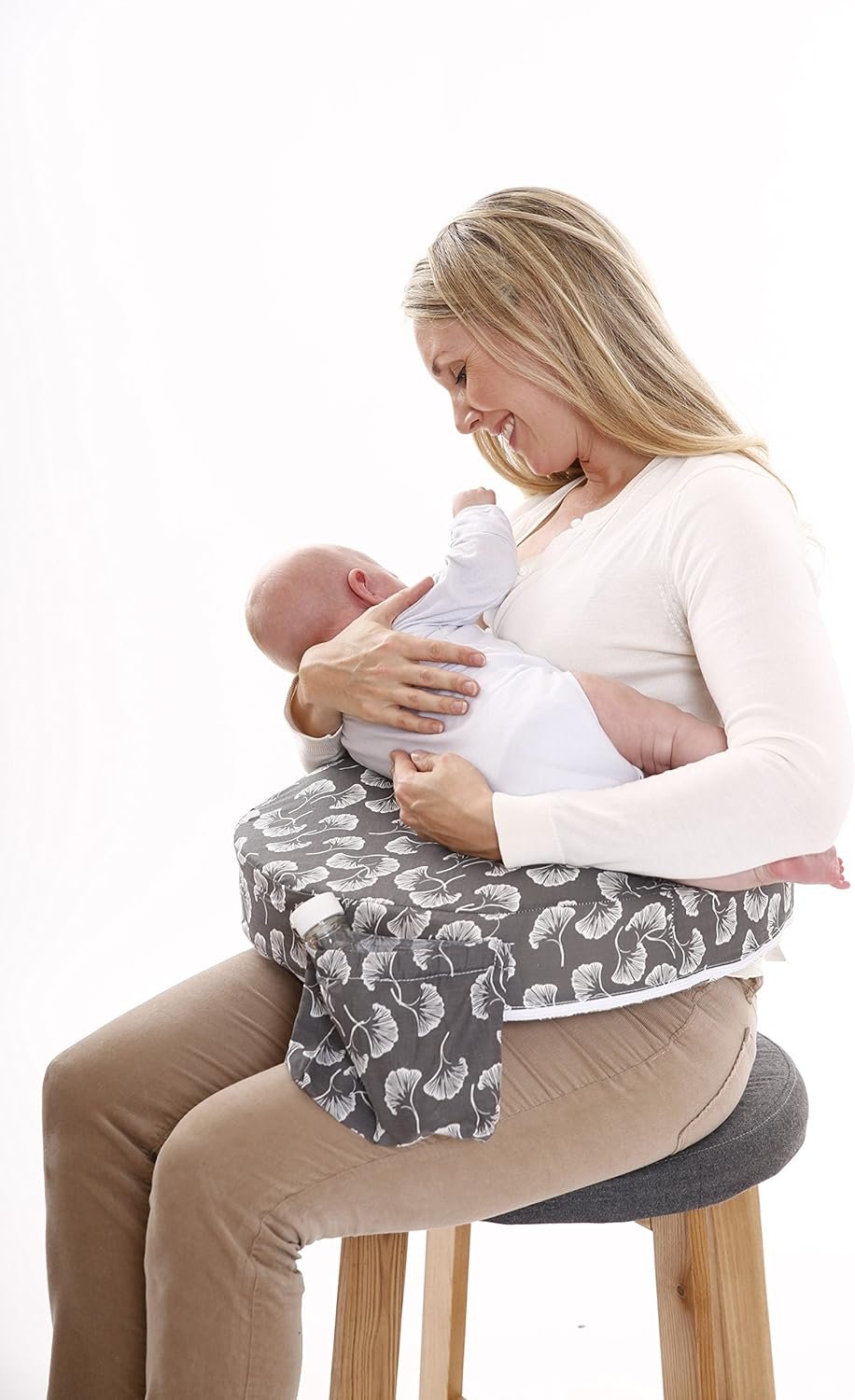 My Brest Friend Original Nursing Pillow for Breastfeeding, Nursing and Posture Support with Pocket and Removable Slipcover, Grey Flowing Fans