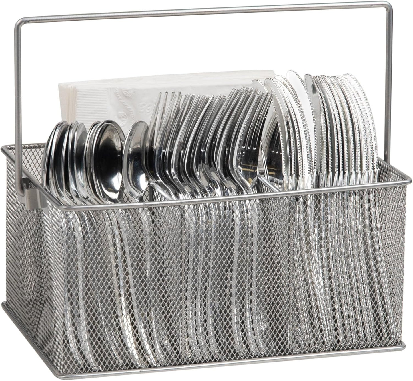 Mind Reader Utensil Holder, Silverware Organizer, Caddy, Cutlery Holder, Kitchen, Metal Mesh, 25.4L x 17.8W x 12.1H cm, Silver