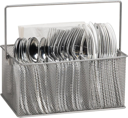Mind Reader Utensil Holder, Silverware Organizer, Caddy, Cutlery Holder, Kitchen, Metal Mesh, 25.4L x 17.8W x 12.1H cm, Silver