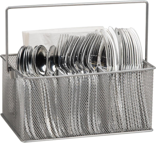 Mind Reader Utensil Holder, Silverware Organizer, Caddy, Cutlery Holder, Kitchen, Metal Mesh, 25.4L x 17.8W x 12.1H cm, Silver