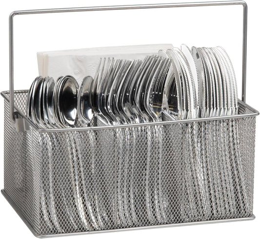 Mind Reader Utensil Holder, Silverware Organizer, Caddy, Cutlery Holder, Kitchen, Metal Mesh, 25.4L x 17.8W x 12.1H cm, Silver
