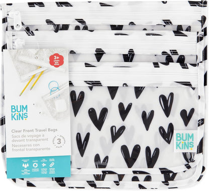 Bumkins Travel Bag, Toiletry, Baby, TSA Approved Pouch, Zip Bag, Quart Size Compliant, Clear-Sided, Diaper Bag Organization, Makeup, Accessories, Set of 3