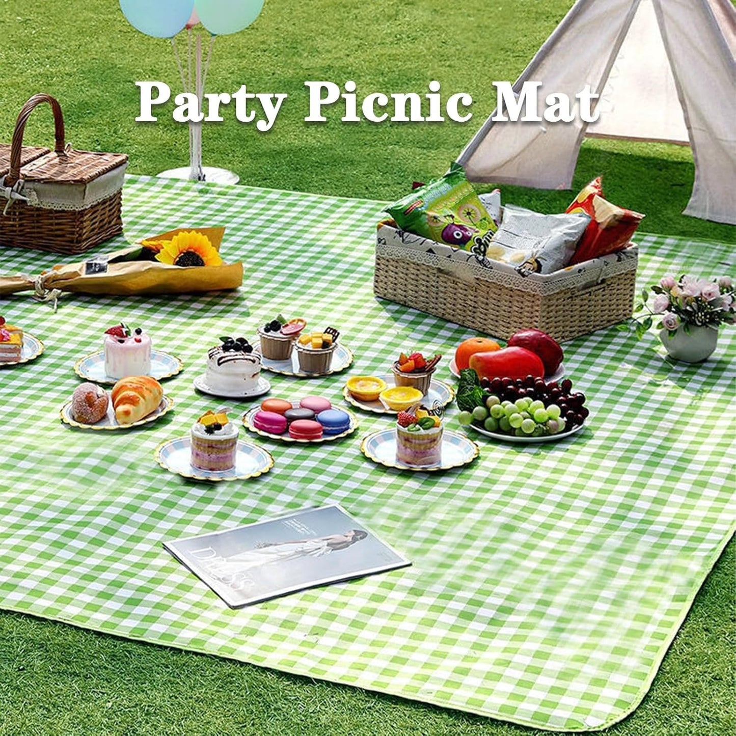 Dafape Picnic Blanket, Large Waterproof Sand-Proof Camping Beach Mat Lightweight Durable and Foldable Suitable for Outdoor Activities Grass Travel Hiking Mat (Green)