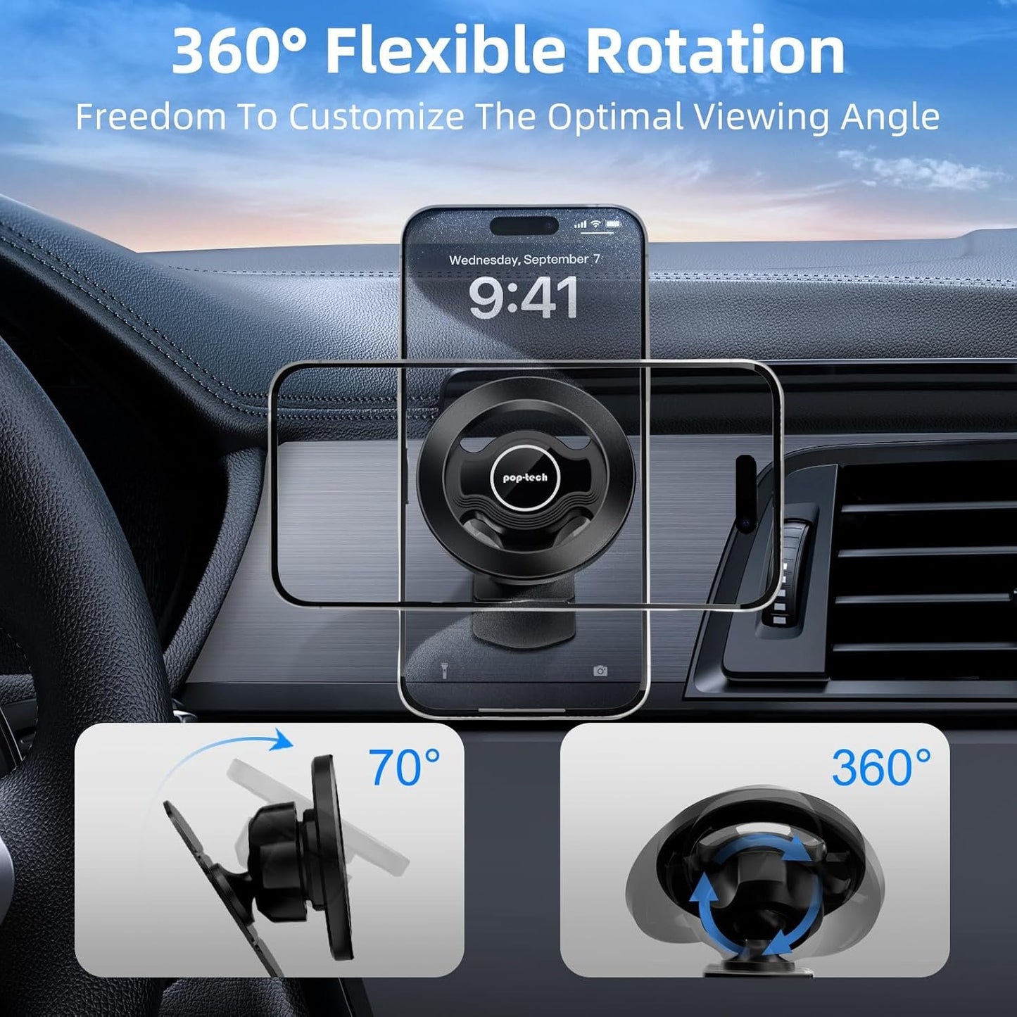 pop-tech for MagSafe Car Mount Dashboard, [Upgrade Adhesive] Universal Magnetic Phone Holder for Car Dash, Strong Magnets Cell Phone Holder Inclined Fit for iPhone 16 Pro Max 15 14 13 12 Series