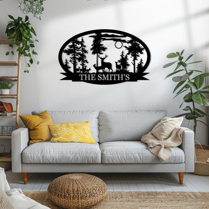 Personalized Deer Metal Cabin Sign | Custom Metal Sign | Custom Signs Outdoor Metal | Deer Hunting Gift | Custom Family Name Sign | Housewarming Gifts | Porch Sign | Cabin Home Decor