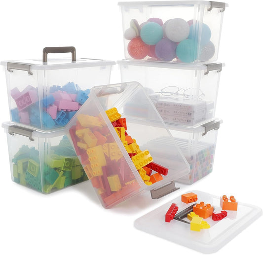 Citylife 6 Packs 5.3QT. Plastic Storage Bins with Latching Lids Clear Storage Box with handle Stackable Stoage Containers for Organizing Toys, Crafts, Tools