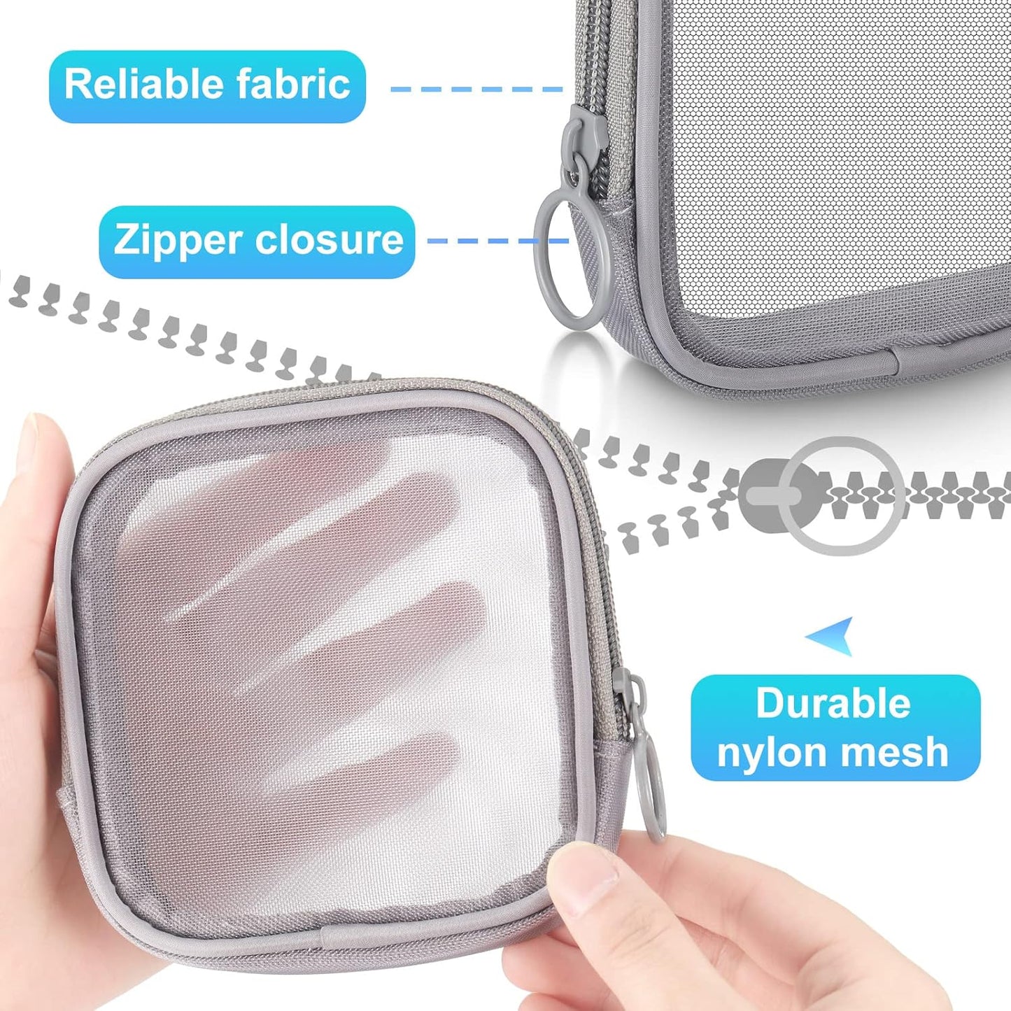 4 Pcs Mesh Makeup Bag Mesh Cosmetic Bag Travel Toiletry Bag Pouch with Zipper Mini Portable Makeup Cosmetic Travel Toiletry Purse Bag for Daily Accessories (Gray,Small)