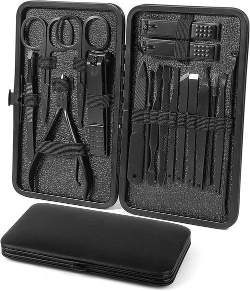 Manicure Set, 18 in 1 Professional Pedicure Kit Stainless Steel Personal Care Nail kit Manicure Portable Nail Clipper Set Tools with Travel Case(Black)