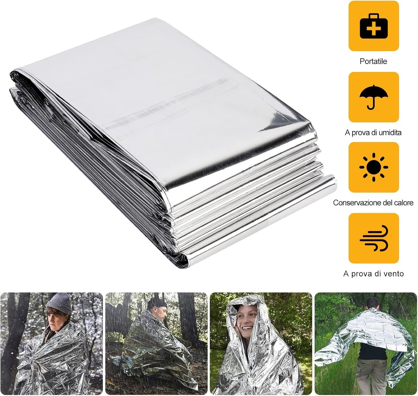 Vspek Emergency Survival Shelter Tent and Insulation Blanket Set - 1 Tent, 2 Blankets, Raincoat Tube, Survival Tarp for Hiking, Emergency Preparedness, Extreme Weather