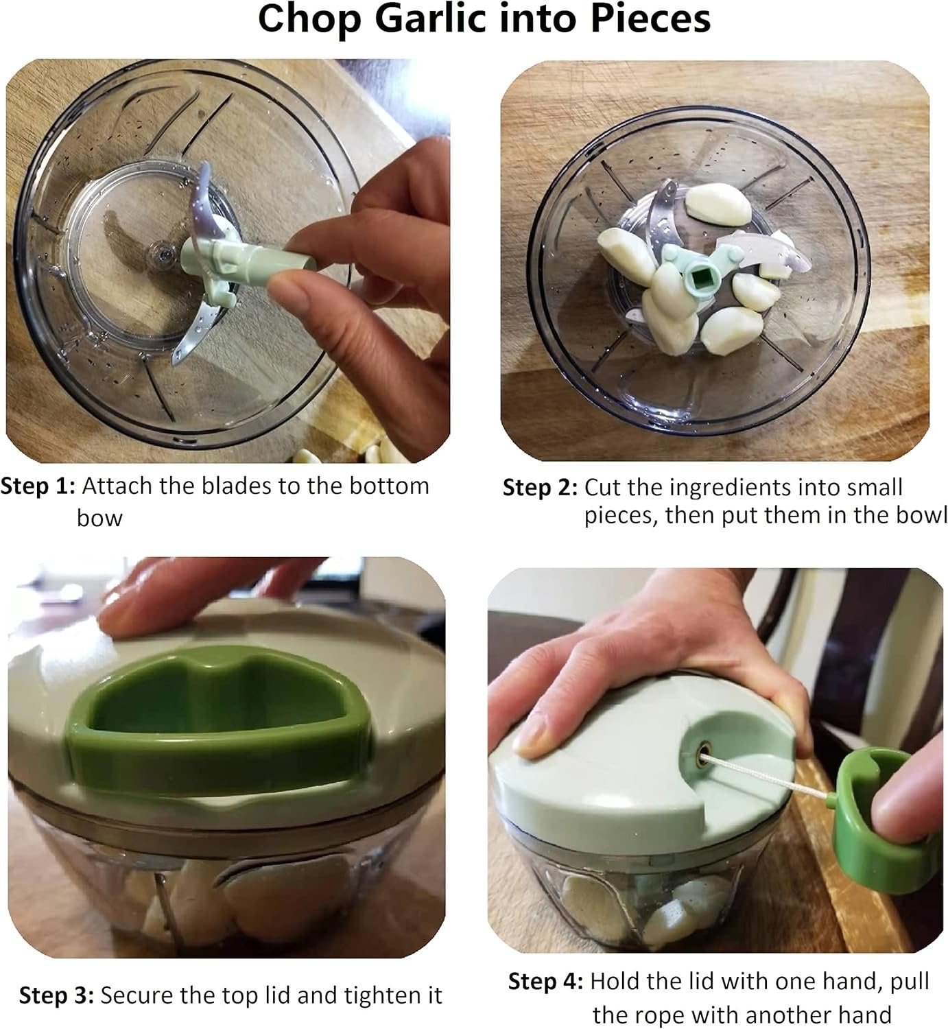 Brilliant JJJJ Complete Set for Hassle-Free Garlic Prep - 400ML Manual Food Chopper, Vegetable Chopper, Hand-Pull Food Processor, and Silicone Garlic Peeler with Cleaning Brush for Chopper Blades