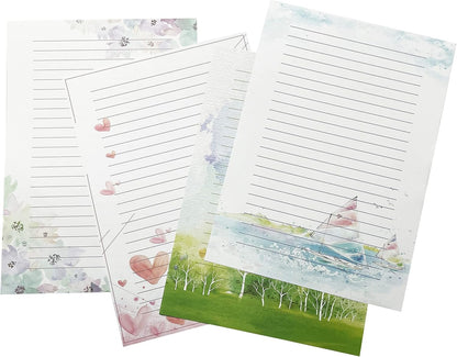 50 Pcs Writing Stationery Paper, Lined Writing Letter Paper Set, A4 Size, 10 Different Style